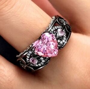 Genuine VANCARO vintage Sterling Silver Angel Wings Pink-Ice Heart Ring